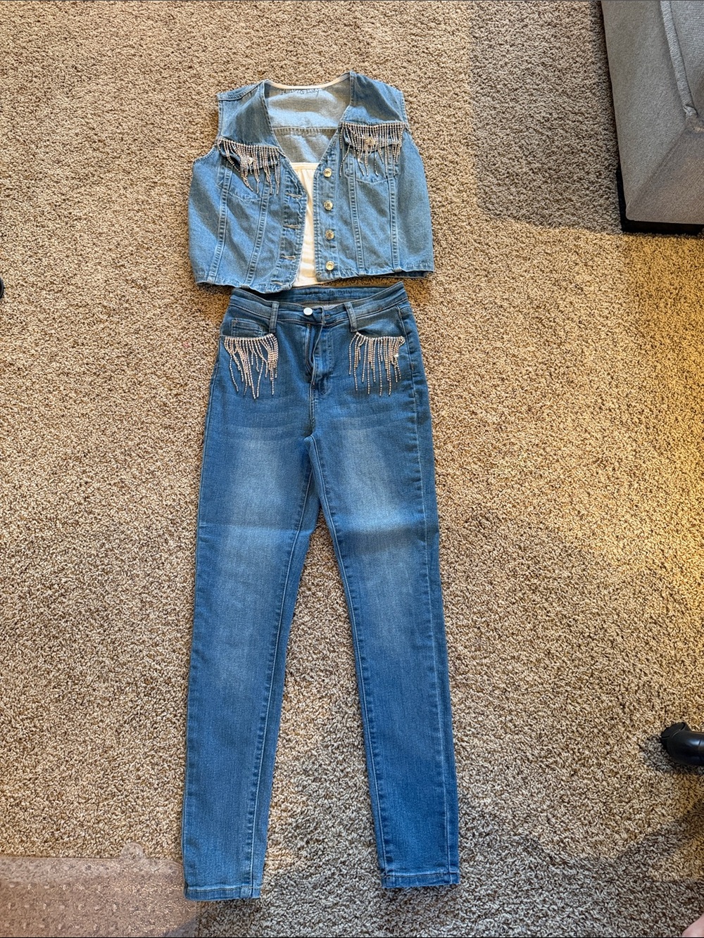 Dance Costume: Denim Vest and Jeans Dance Costume - Blue